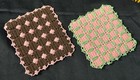 Vintage 1950s Crochet Potholders Set Of 2 Mid Century Pink Brown Green Hot Pads