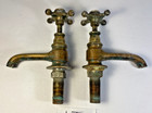 Antique Vintage Hot   Cold Faucet Sink Fixtures Brass Handles Porcelain Buttons