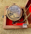 Antique Vintage 2  Brass Pocket  Compass Marine Nautical With Chain   Wooden Box