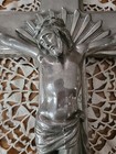 Antique Heavy Oversize 3-d Metal Merit  Casket Crucifix Jesus 13 75 t  8 w  2 75 