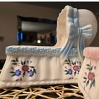 Vintage Ceramic Baby Cradle Planter Pink Blue Floral Decor Set Of 2