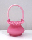 Fenton Art Glass Rosalene Burmese Pink Satin Ruffled Basket With Handle 7-3 4 