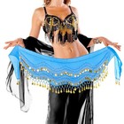 Womens Chiffon Belly Dance Hip Scarf 128 Coins Yoga Class Wrap Skirt Belt