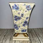 Princeton China Flower Vase Blue Flowers Gold Trim 3 1 4   wx 6 1 8   h