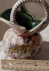 Vintage 1955 Hull Pottery Blossom Ceramic Basket 6  High Pink  Blue  And Green 