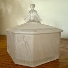 Rams  s Paris Frosted Glass Nude Lady Boudoir Powder Jar Vintage Art Deco Vanity