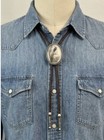 Vintage Peacock Bolo Tie Western Cowboy Necktie Silver Tone 38  Braided Cord New