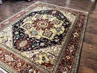 Indo Per sian Heriz Rug 8x10  Geometric Medallion  Serapi Carpet  Wool Vintage