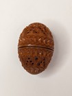 Antique Victorian Carved Coquilla Nut Egg Thimble Needle Box Pomander Stand 2 