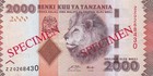 Tanzania 2000 Shilingi Nd 2010-2025 P 42 Unc Specimen Zz Replacement