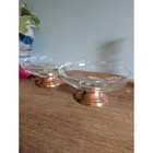 Vintage Mid Century Glass Candy Dishes Scalloped Copper Base Compote Set Of 2