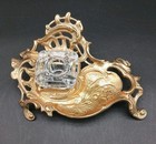 Vintage Art Nouveau Gorgeous And Ornate Solid Brass Desktop Inkwell
