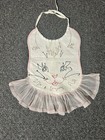 Vintage Baby Bib Hand Embroidered Kitten Cat  Scalloped Trim Nursery