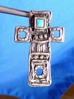 Vintage Sterling Silver Turquoise Navajo Shubes Mfg  Cross Pendant Signed