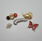 Vintage Lot Of 5 Spring Brooch Set- Assortment Of Bright Colors  Sparkly Set 