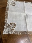 Exquisite Antique Wedding  Handkerchief Voile Brussels  Lace Hand Done  Mint