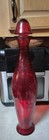 19  Decorative Pier 1 Tall Ruby Red Art Glass Bottle Decanter W cork Top Mcm