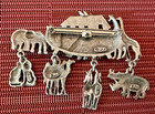 Noahs Ark Jj Jonette Jewelry Signed Brooch Pin Pewter Dangling Animal Pairs Vtg