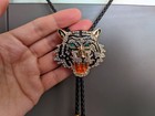 Rhinestone Gold Tiger Head Bola Bolo Tie Wedding Necklace Western Cowboy Necktie