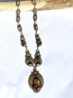 Vintage Navajo Sterling Necklace  Fire Agate Pendant Beaded Leaf Design Rare
