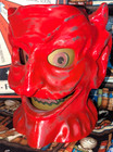 Vintage Paper Mache Style Red Creepy Devil Head Lighted Lantern Krampus 8  