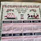 Vintage 1958 Linen Cloth Calendar Hanging Tea Towel 27    X 16   