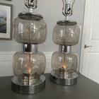 Vintage Pair Mcm Smoked Glass Fiber Optic Table Lamps Chrome Base Space Age