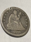 1877 Seated Liberty Quarter - Re-engraved   Enameled Blue Reverse Love Token 