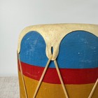Handmade Wooden Drum Blue Red Yellow Laced Hide Heads Folk Art Decor