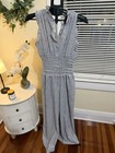 Max Studio London Women s Black white Striped V-neck Smocked Jumpsuit Pockets M