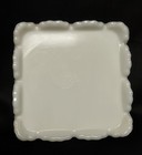 Antique Dithridge Milk Glass Puff Box Square Rose Powder Jar Vanity Trinket Vtg
