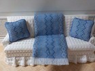 Dollhouse Miniature Blue Bedspread comforter blanket afghan Pillows