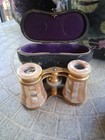 Early 1900 s Lemaire Paris Mother Of Pearl Opera Glasses With Purple Lined Box