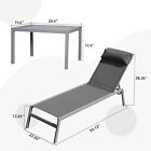 Domi Patio Chaise Lounge Set W 5 Adjustable Position headrest   Side Table  Grey