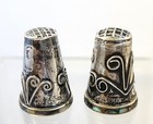 Vintage 925 Sterling Abalone Inlay Band Thimble Lot Of 2 Hecho En Mexico Made