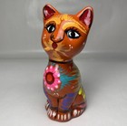 Talavera Pottery Sitting Cat Figurine Hand Painted Mexican Folk Art Floral