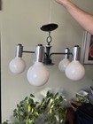 Mcm Chrome Chandelier 5 Light Atomic Opaline Glass Pendant Lamp Solken Style
