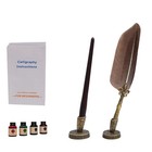 Calligraphy Set Include Antique Feather Penhandcraft Wooden Pen14 Nibs4 Bottl   
