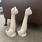 Vintage White Ceramic Cat Toilet Brush Holder Planter  Bathroom Decor Two