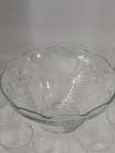 Vintage Anchor Hocking Punch Bowl  harvest  Grape Vine Design With 16 Cups