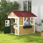 Outsunny Wooden Playhouse For Kids Outdoor  Doors  Windows  Planter Pots  Beige 
