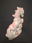 Vintage 1980s Unicorn Figurine Japan Porcelain Unicorn W  Pink Accents Flowers