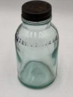 Antique Mellins Food Co  Large Size Aqua Green Glass Bottle With Original Lid