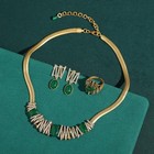 Vintage Green Thorn Necklace Earrings Ring Set 18k Gold Plated Jewellery Women