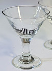 Three Olives Vodka Small Martini Glasses Rare Black Logo Three Olives Vodka Used