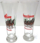 Vintage Budweiser Beer Pilsner Glasses Pair Clydesdales 1989 7 1 4  Tall 10 Oz