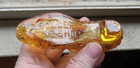 Antique 1890s Soller   Co Fine Shoes Amber Glass Shoe Daisy   Button Pattern