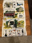 Vintage Pennsylvania Dutch Country Amish Linen Tea Towel Wooden Bridge