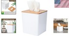 Tissue Box Cover Square With Bamboo Lid Modern Farmhouse Boho Decor White