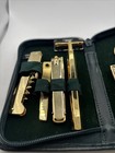 Vintage Men   s Gold Grooming Manicure Set Green Case Razor Nail Clippers